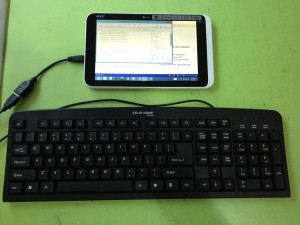 A USB Keyboard connected to the Acer Iconia W3-810
