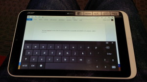 Drafting a blog post with the Acer Iconia W3-810's onscreen keyboard