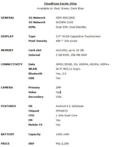 CloudFone_Excite_355g_Specs