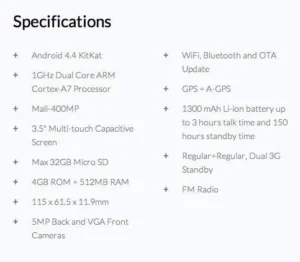 Starmobile Vida Specs