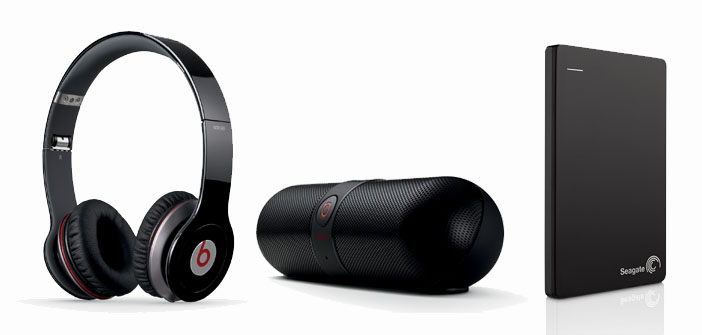 Beats by Dr. Dre Solo HD, Beats Pill 1.0, and Seagate Backup Plus Slim Portable