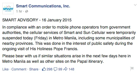 Smart Communications Papal Visit Advisory