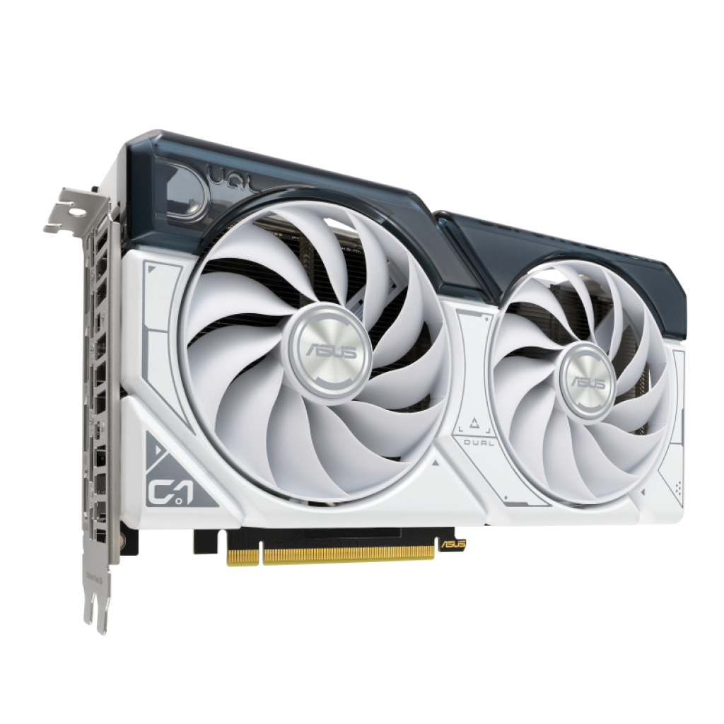 Asus Dual Geforce Rtx 4060 Ti White Graphics Card Hero Shot From The Front Side