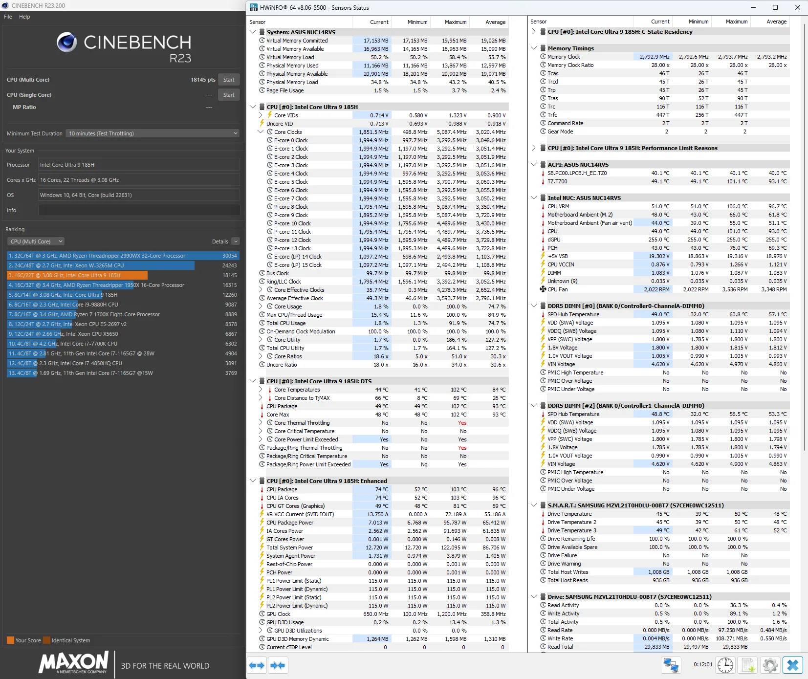 NUC 14 PRO PLUS Cinebench Normal Settings
