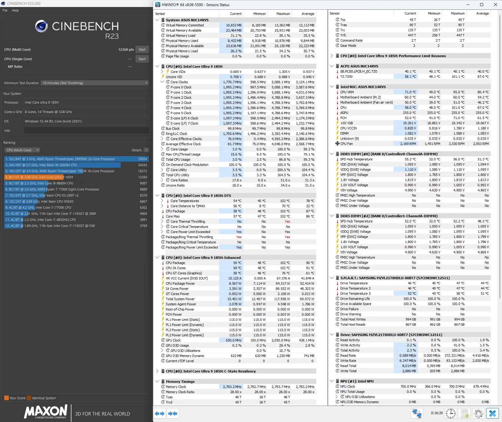 NUC 14 PRO PLUS Cinebench Power Limit Unleashed No Ecores