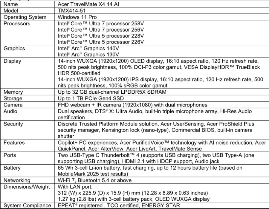 Acer TravelMate X14 AI