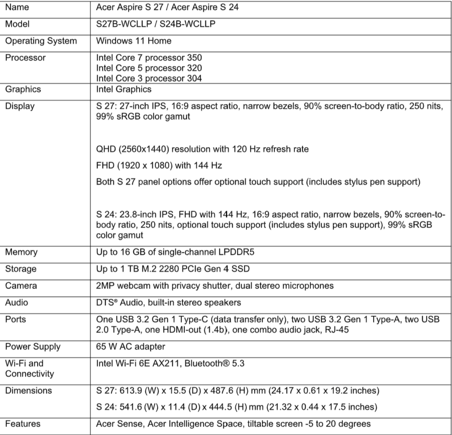 Aspire G 3D 16 Aspire G 3D 16